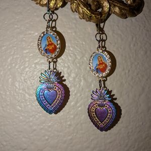Colorful Sacred Heart Earrings